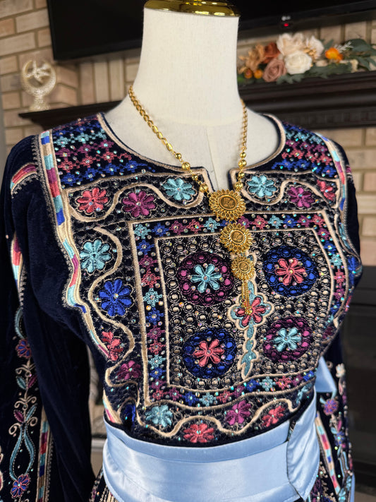 Navy All-Velvet Malaka Thobe