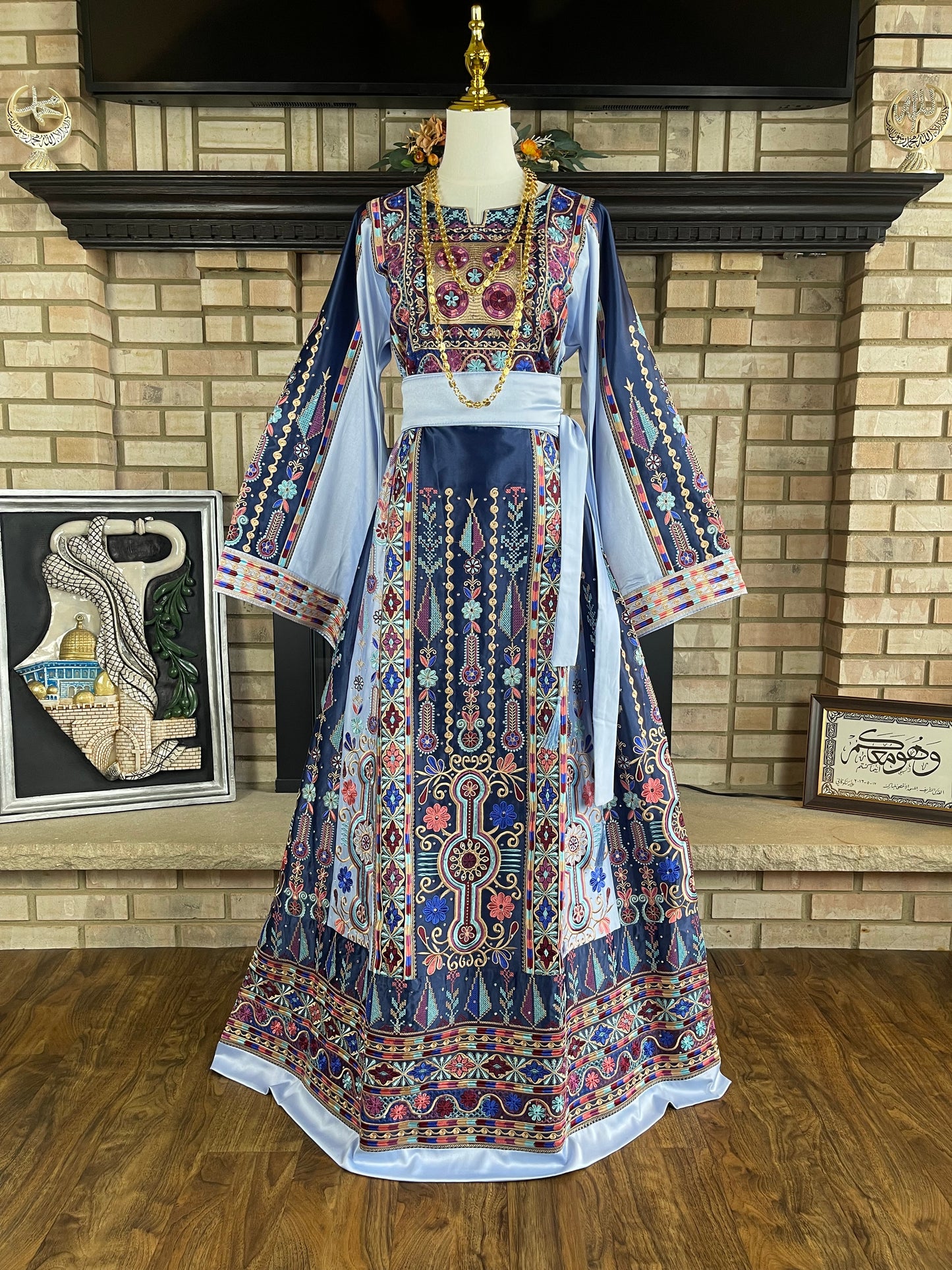Navy/Baby Blue Bridal All-Satin Malaka Thobe