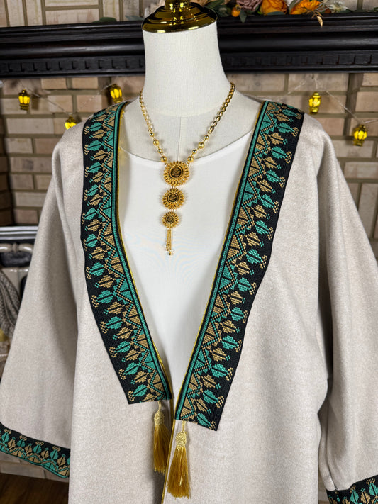 Cream/Green Felt Tatreez Besht