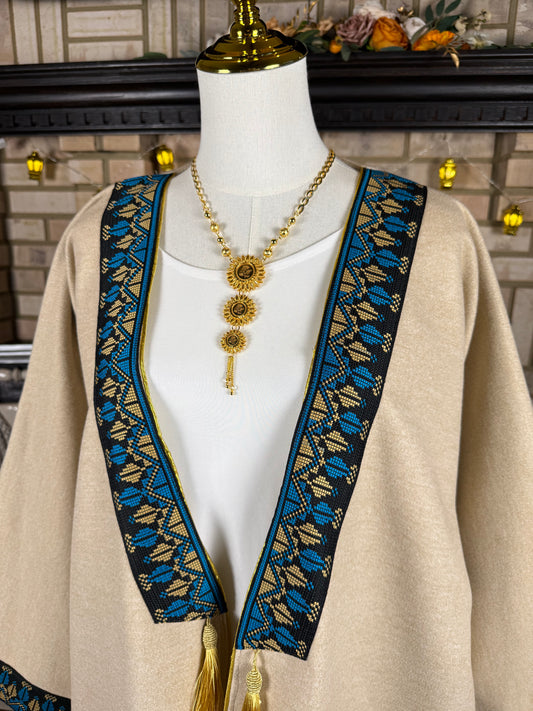 Cream/Blue Felt Tatreez Besht