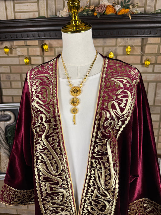 Velvet Deep Crimson Calligraphy Besht