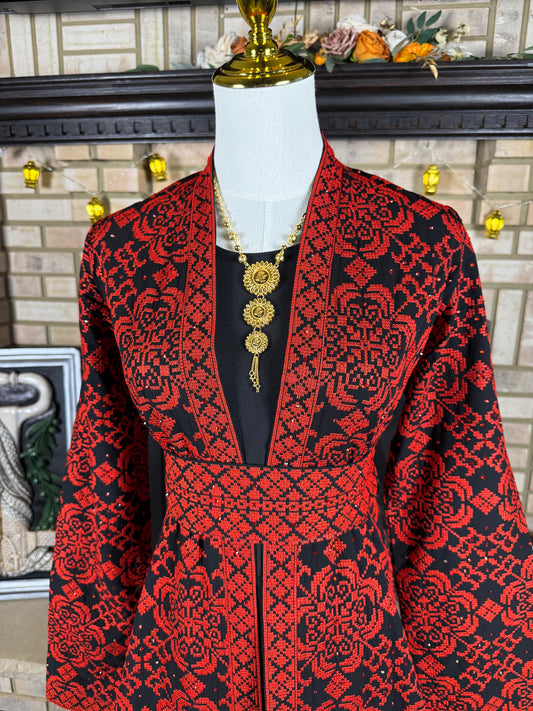Black/Red Embroidered Besht