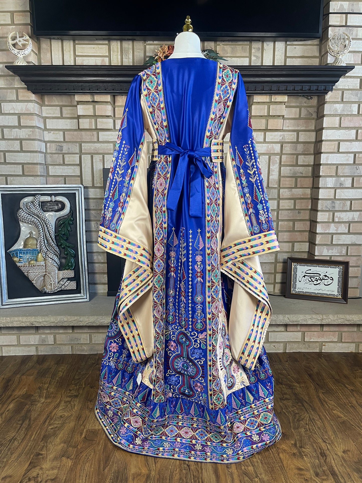 Blue/Gold Bridal All-Satin Malaka Thobe