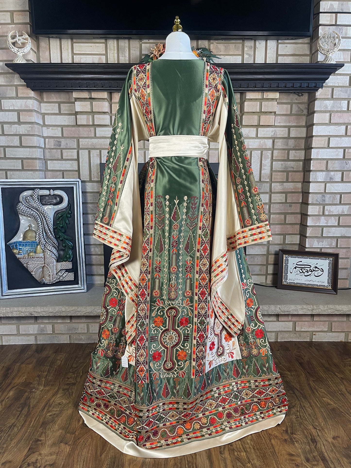 Green/Gold Bridal All-Satin Malaka Thobe