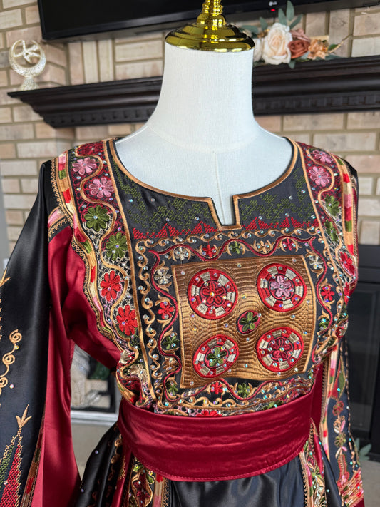 Black/Maroon Bridal All-Satin Malaka Thobe