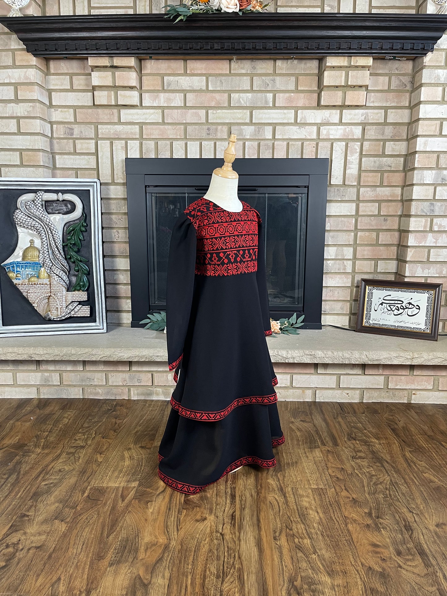 Kids Black Layered Embroidered Dress