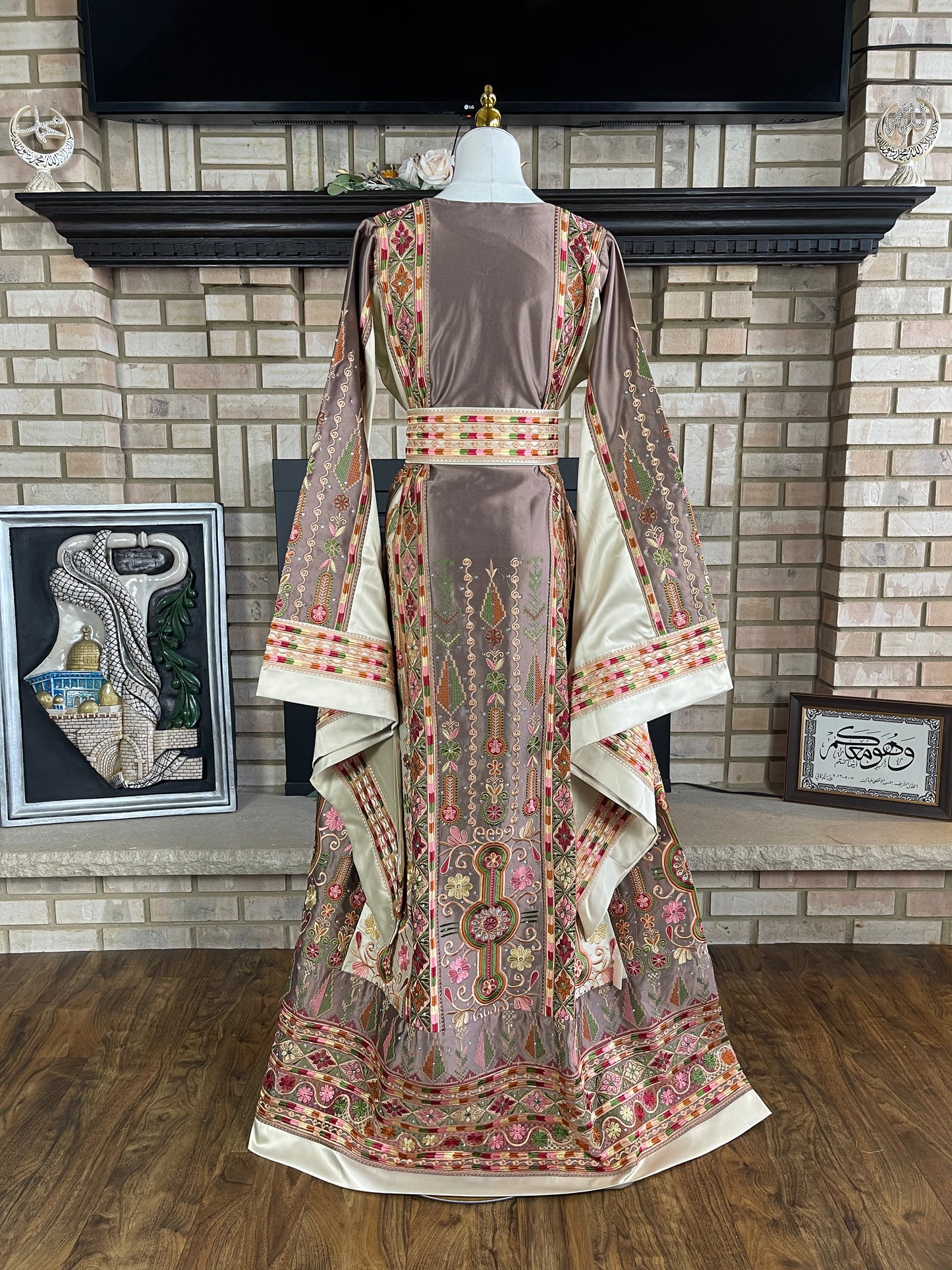 Brown/Gold Bridal All-Satin Malaka Thobe