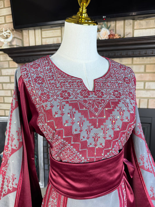 Grey/Burgundy Satin Ishq Thobe