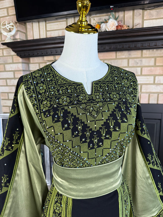 Black/Green Satin Ishq Thobe