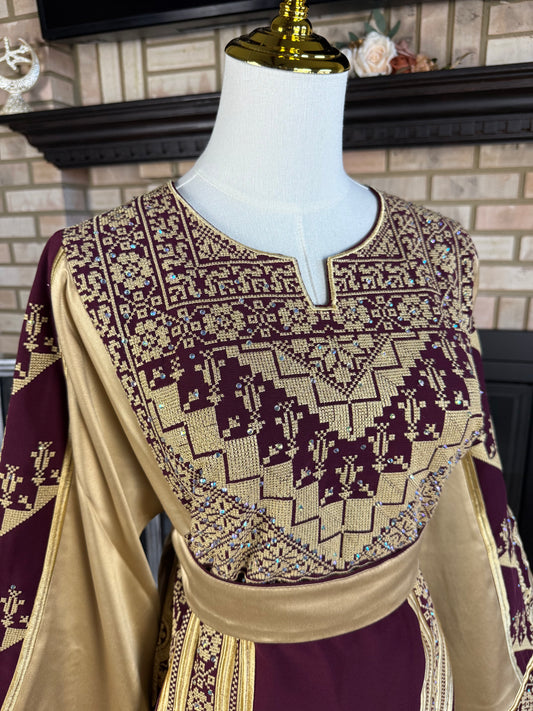 Burgundy/Gold Satin Ishq Thobe