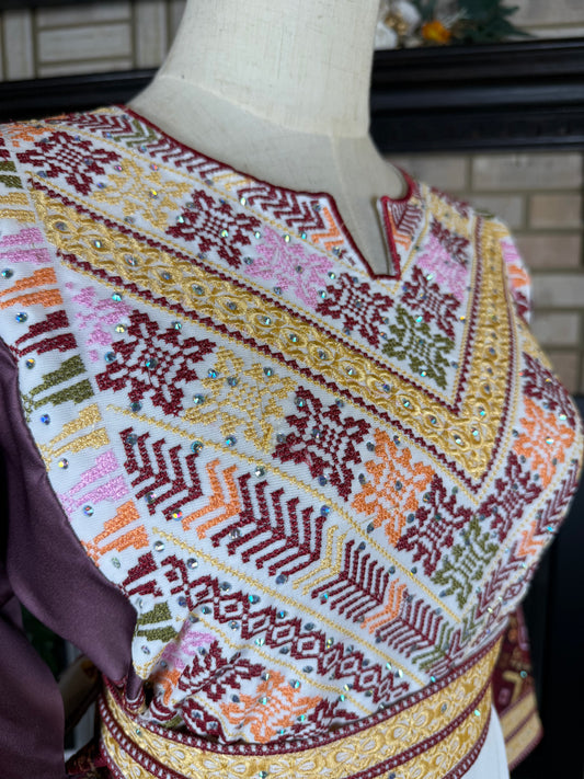 White/Burgundy Tiberias Thobe