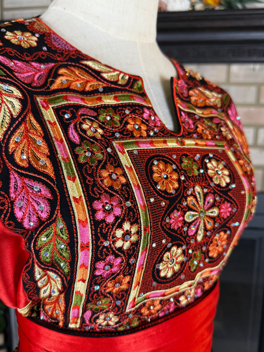 Black/Red Satin Malaka Thobe