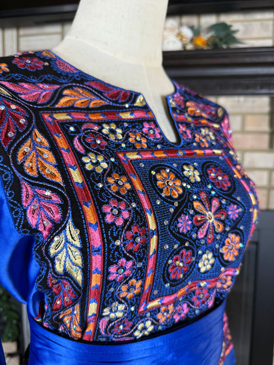 Black/Blue Satin Malaka Thobe