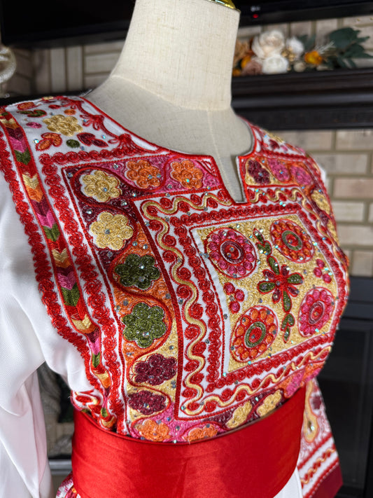 White/Red Malaka Thobe