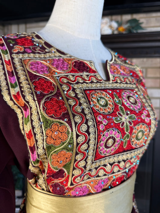 Maroon/Gold Malaka Thobe