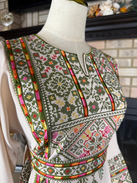 Cream/Green Silwad Thobe