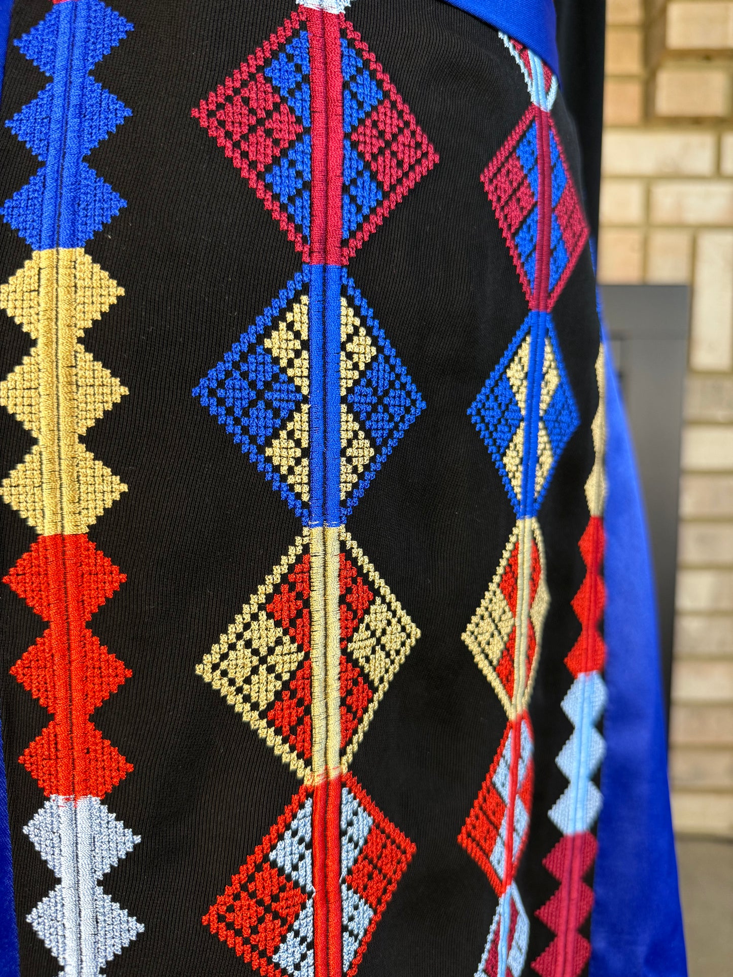 Blue/Black Satin Embroidered Dress