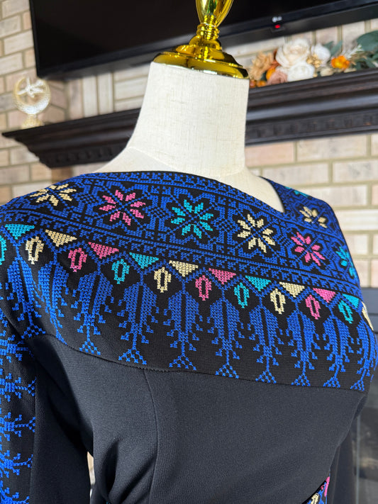 Black/Blue Sultana Embroidered Dress