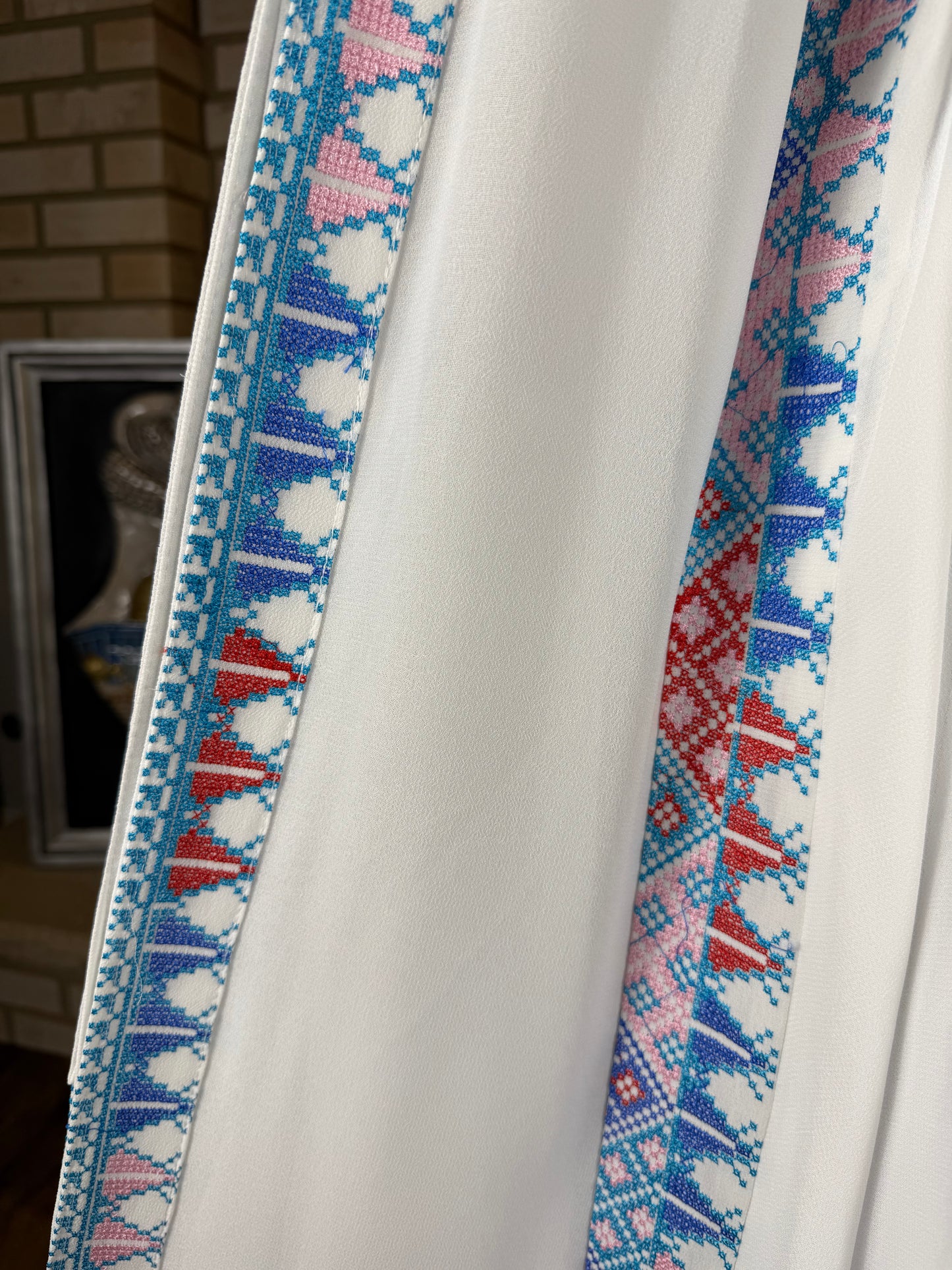 White/Blue Sleeveless Sultana Embroidered Dress