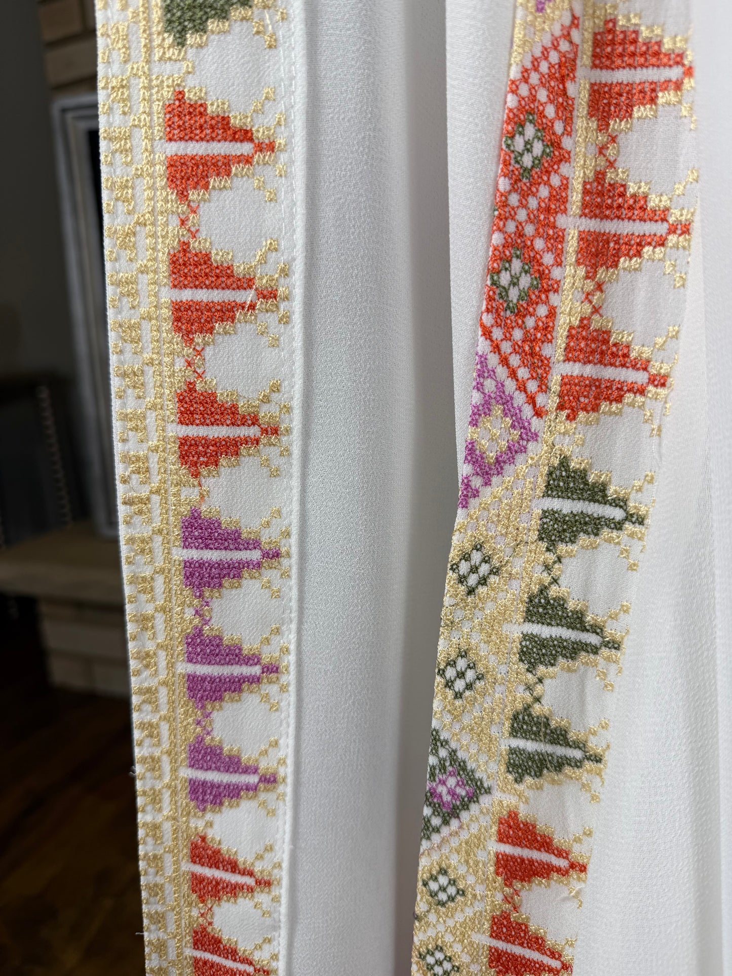 White/Yellow Sleeveless Sultana Embroidered Dress