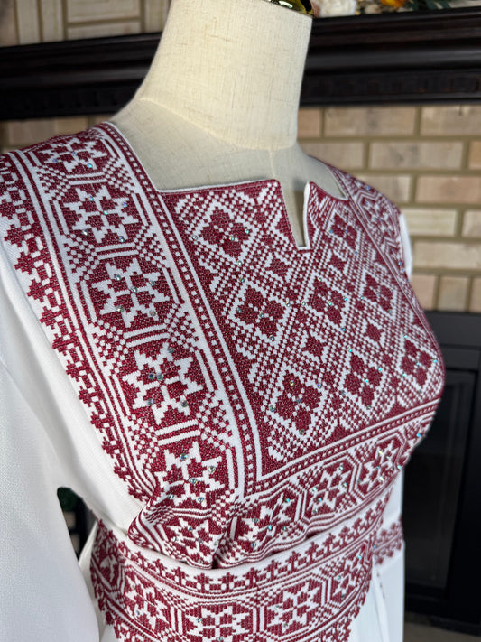 White/Burgundy Tulkarm Thobe