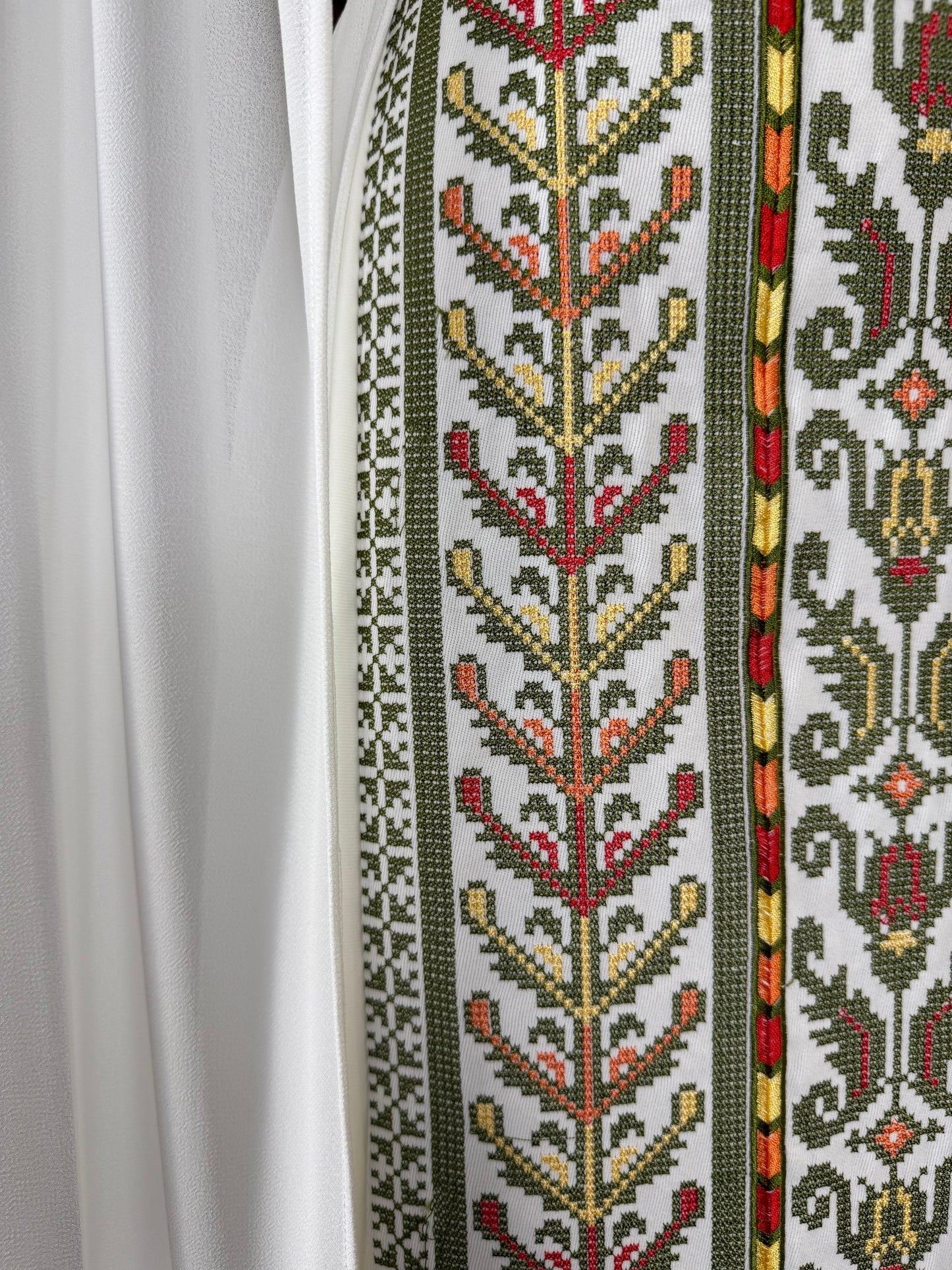 White/Green Off-Shoulder Embroidered Dress