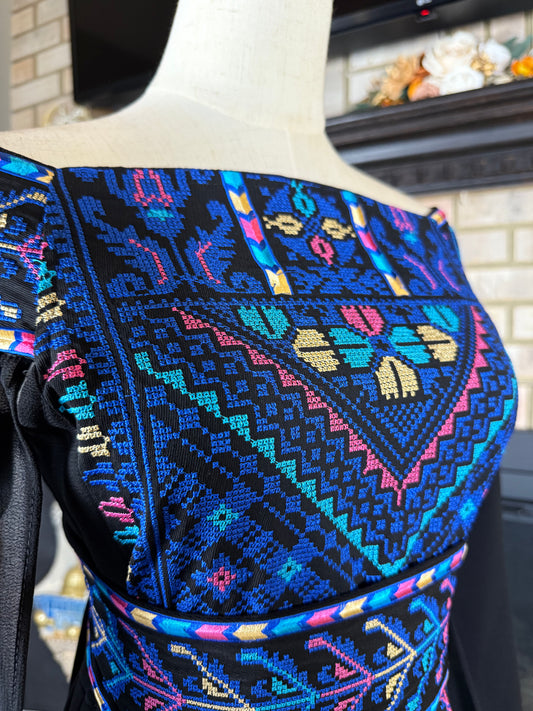 Black/Blue Off-Shoulder Embroidered Dress