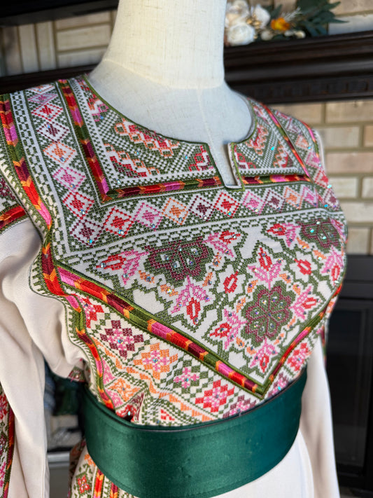 Cream/Green Qalqilya Thobe