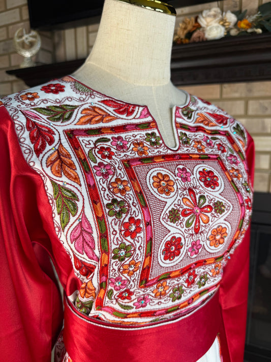 White/Red Satin Malaka Thobe