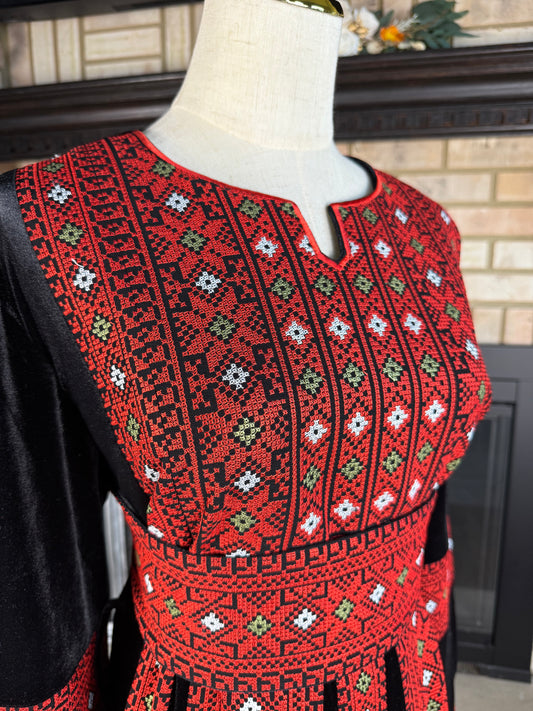 Black/Red Jerusalem Velvet Thobe