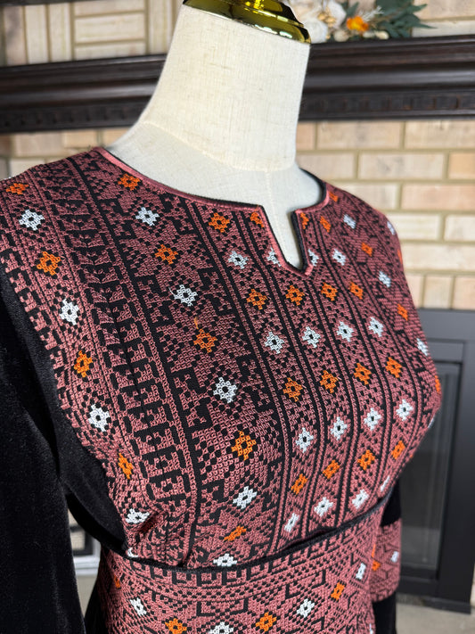 Black/Brick Red Jerusalem Velvet Thobe