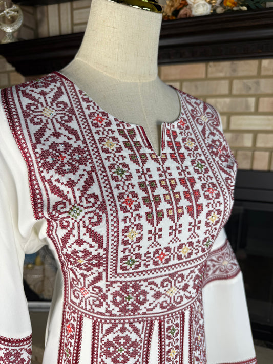 White/Burgundy Jerusalem Thobe