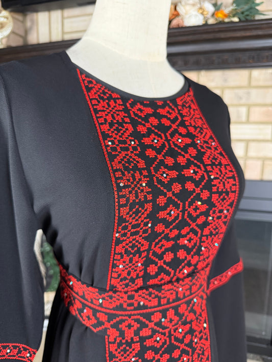 Black/Red Bell-Sleeve Chiffon Thobe by