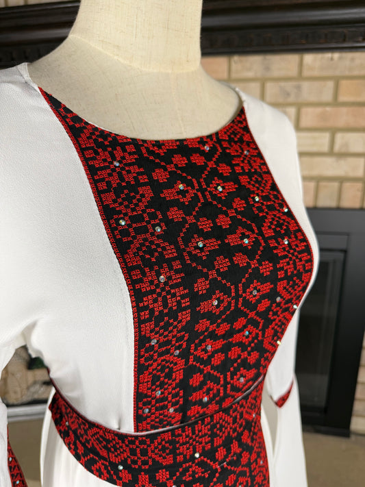 White/Red Bell-Sleeve Chiffon Thobe