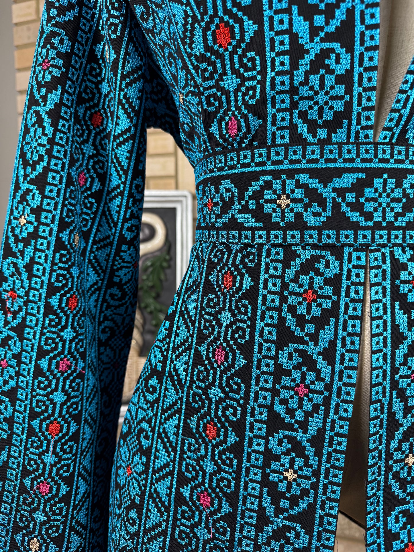 Traditional Blue Embroidery Cardigan