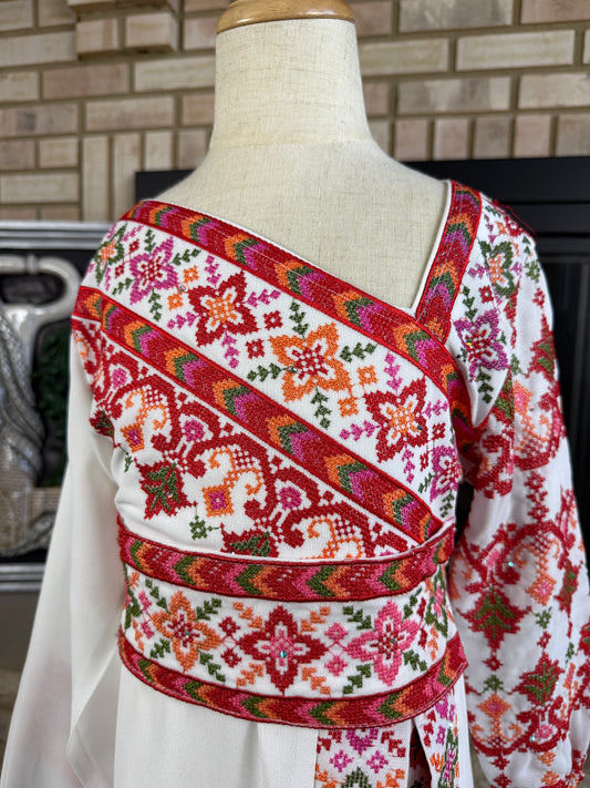 Kids White/Red Sultana Embroidered Dress