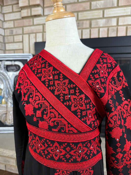 Kids Black/Red Sultana Embroidered Dress