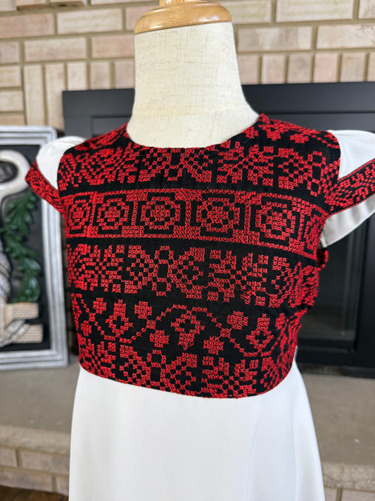 Kids White Layered Embroidered Dress