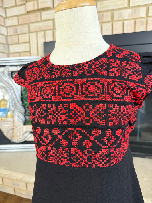 Kids Black Layered Embroidered Dress