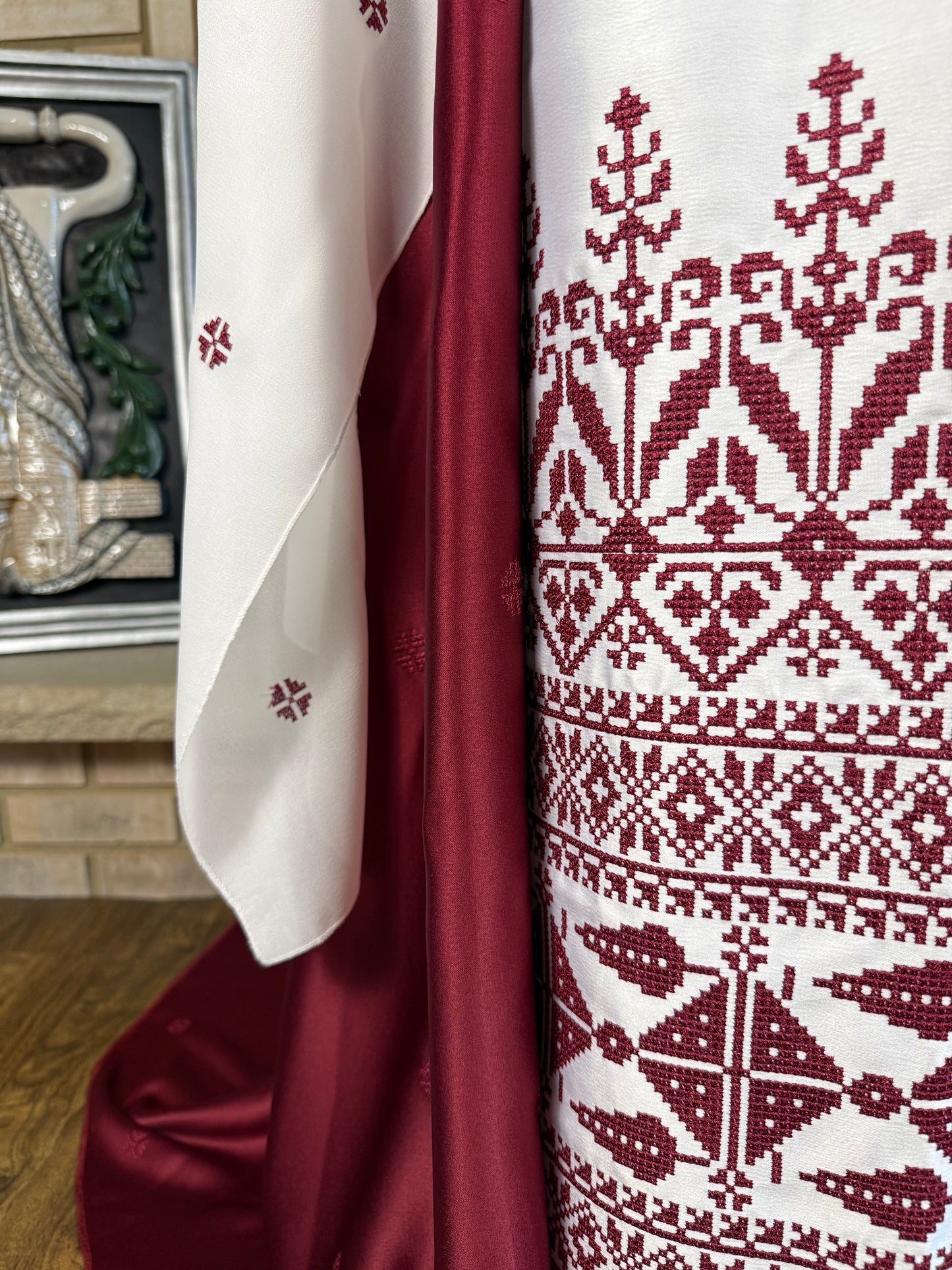 White/Burgundy Satin Bridal Thobe