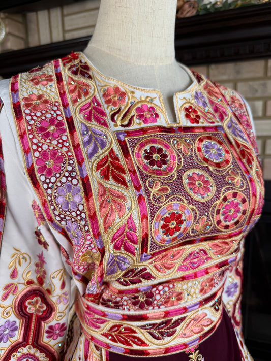 White/Burgundy Bridal Thobe