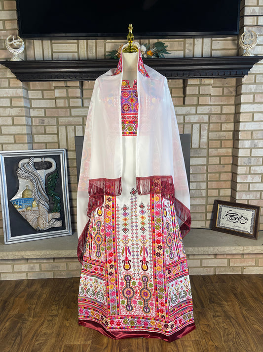 White/Red Malaka Thobe