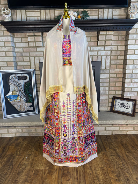 Cream/Purple Malaka Thobe