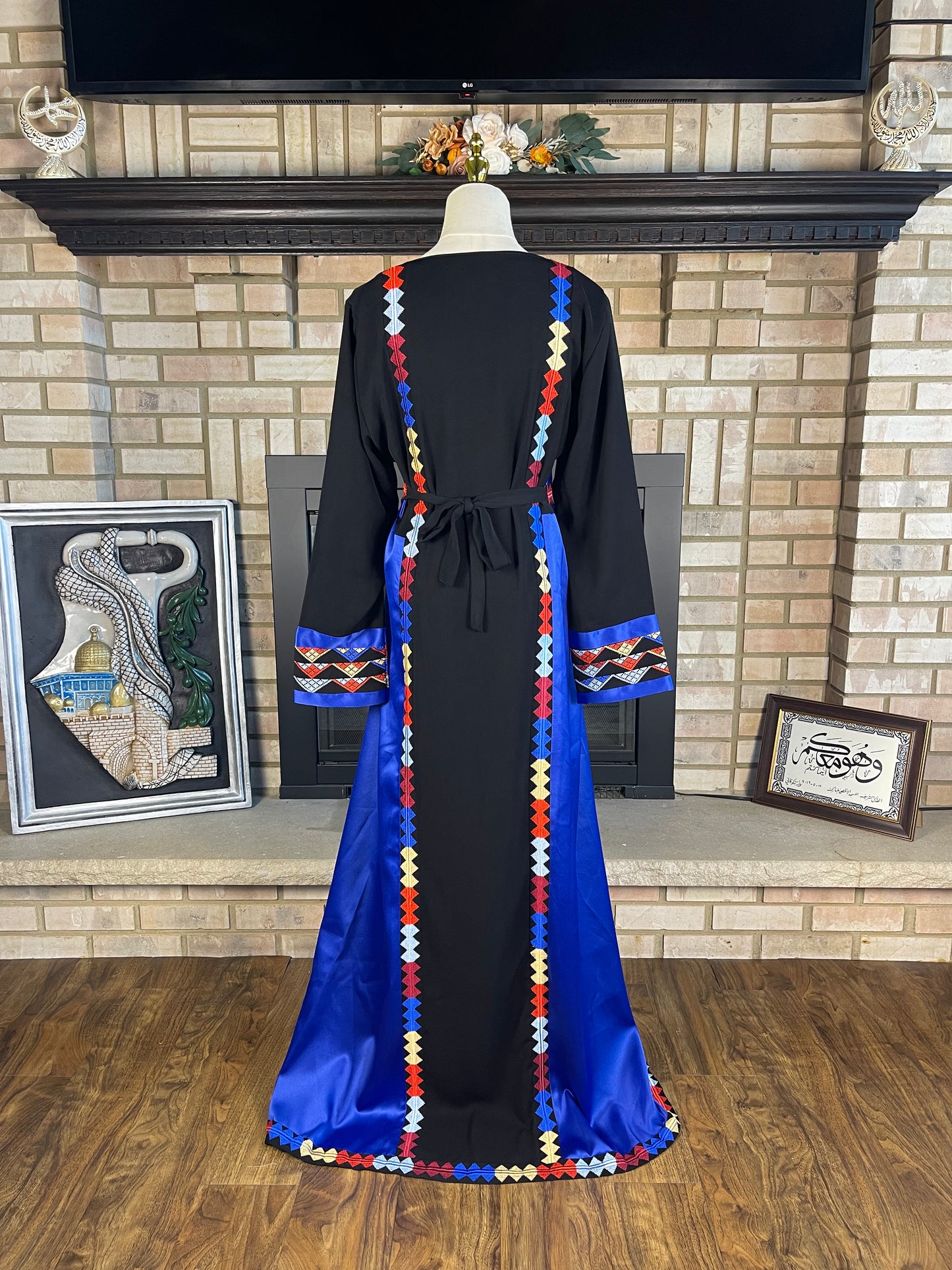 Blue/Black Satin Embroidered Dress