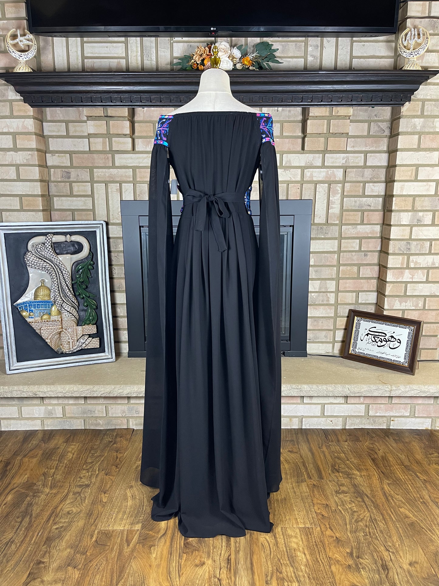 Black/Blue Off-Shoulder Embroidered Dress