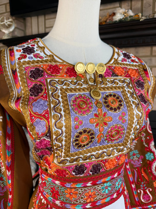 White/Ochre Malaka Thobe