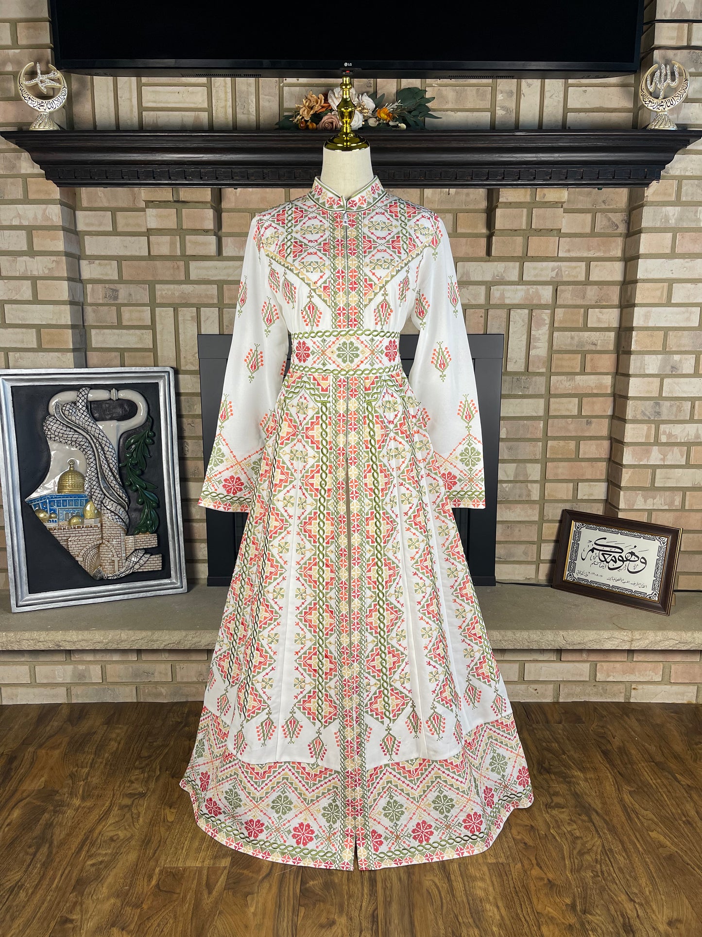 White/Green Jadayel Qaftan