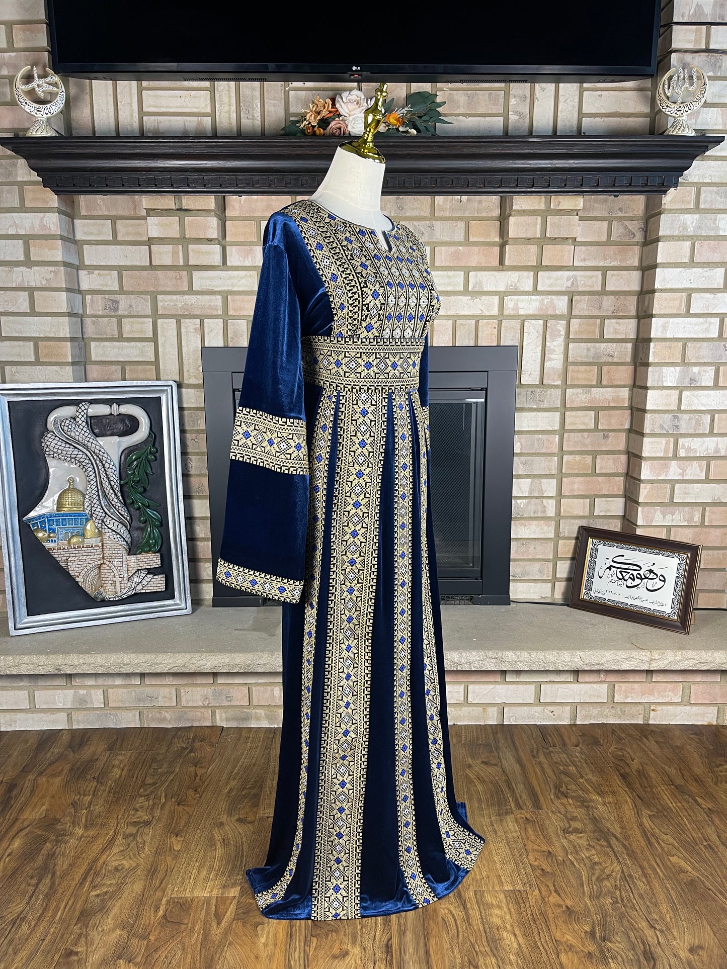 Blue/Gold Jerusalem Velvet Thobe