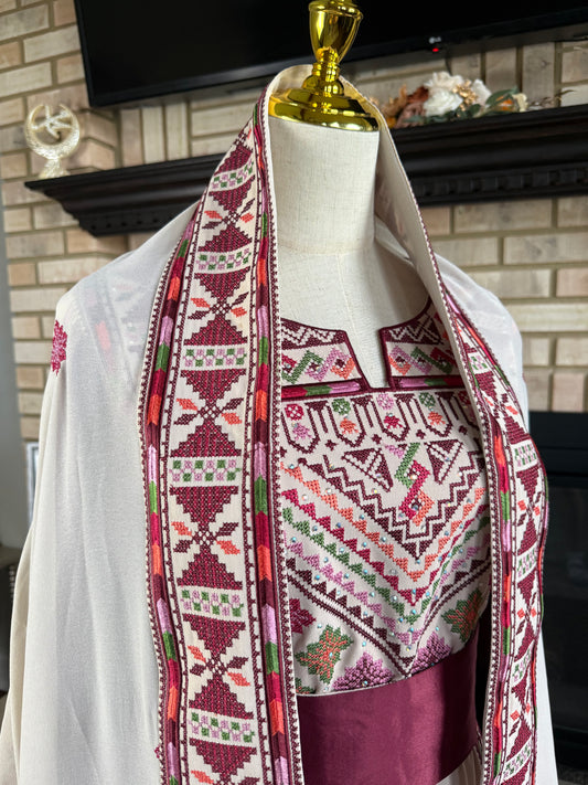 Cream/Burgundy Akka Headpiece