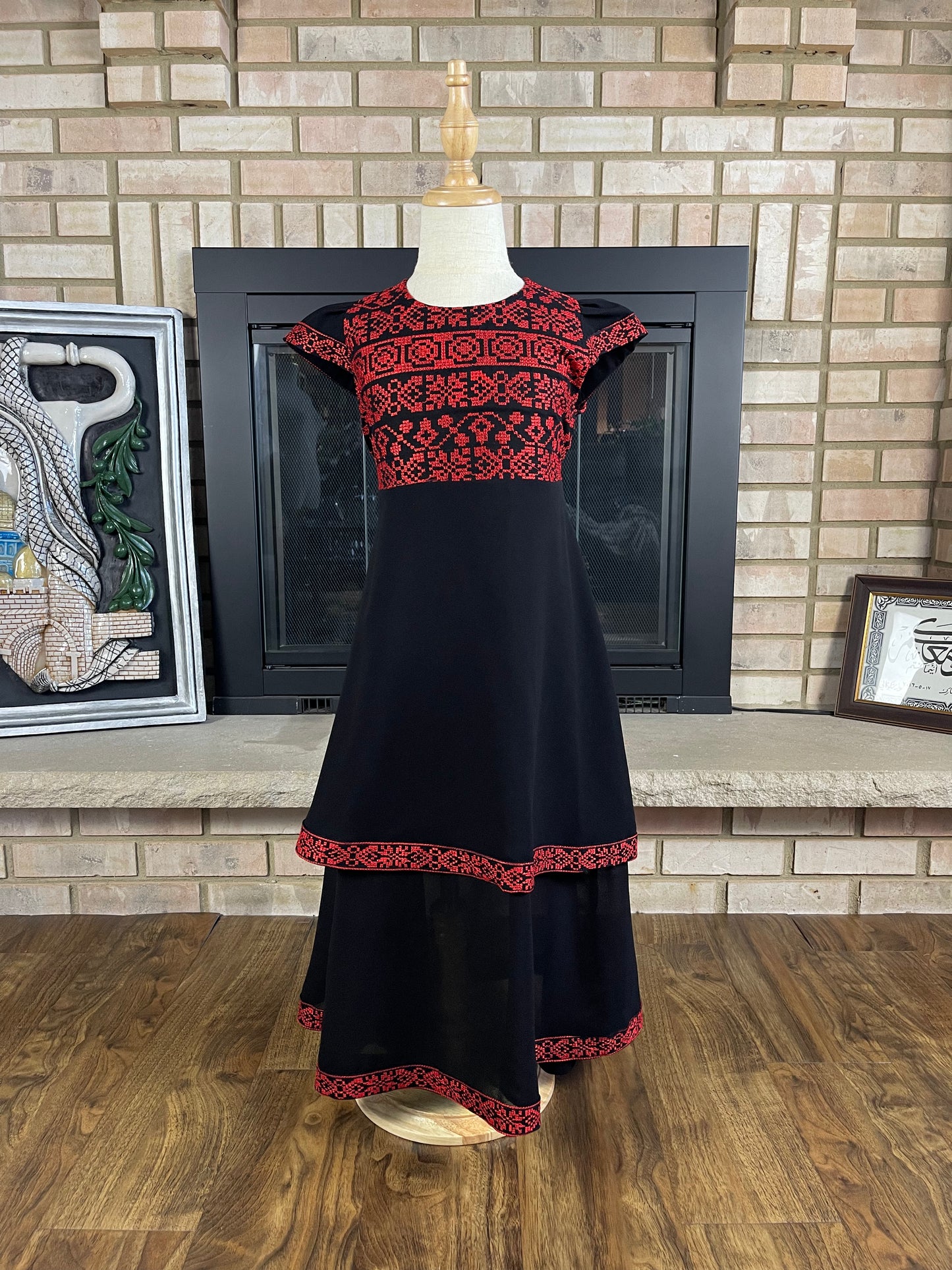 Kids Black Layered Embroidered Dress